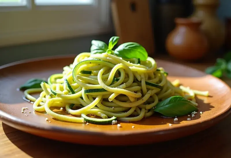 Tagliatelles de courgette fraîches à l'ail et au basilic