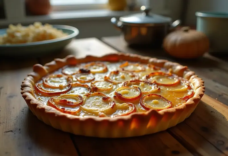 Tarte fondante aux oignons caramélisés et carré frais