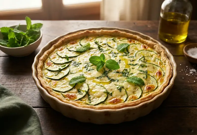 Tarte salée aux courgettes, Carré Frais et menthe fraîche
