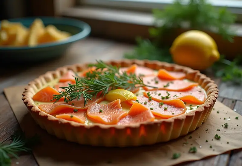 Tarte savoureuse au saumon frais et aneth