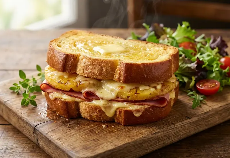 Toast hawaïen gourmand au jambon et ananas