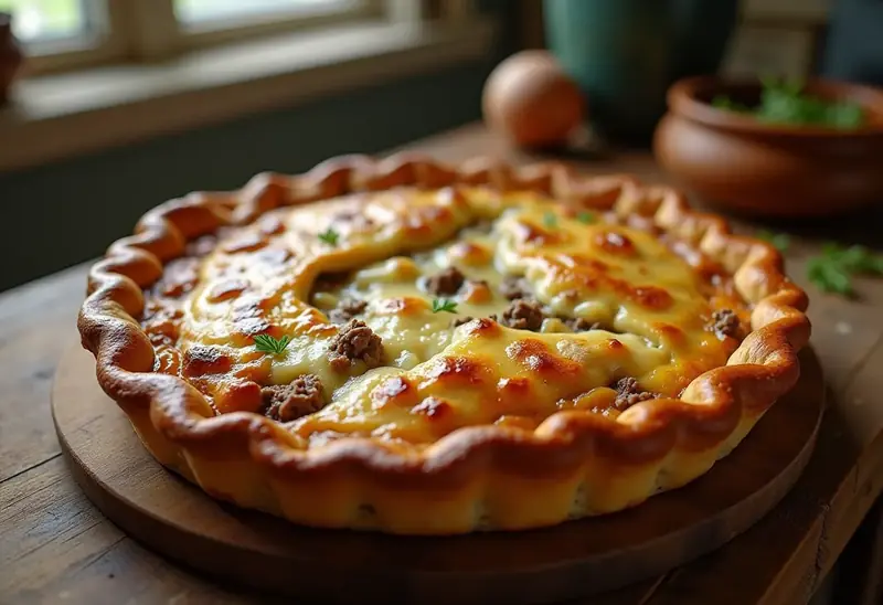 Tourte savoureuse à la viande et au fromage fondant