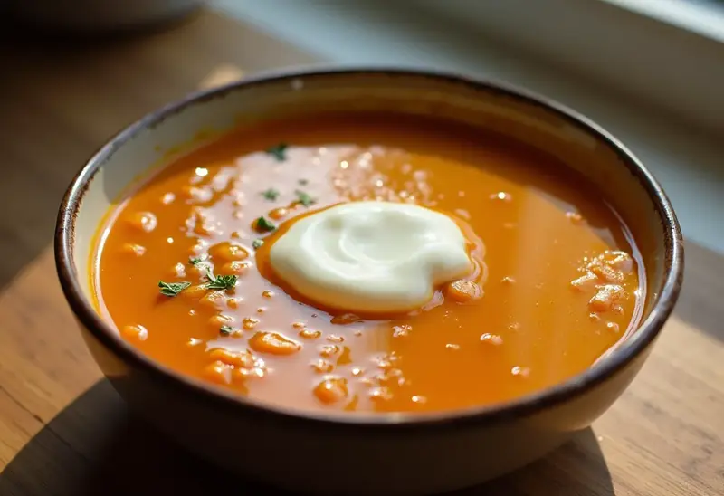 Velouté chaud accompagné de carré frais fondant