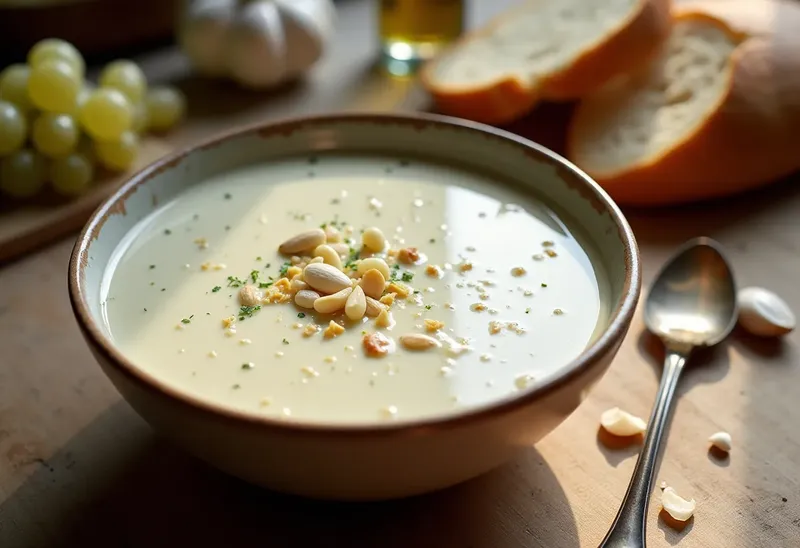 Ajo blanco andalou : soupe froide traditionnelle à l'ail et aux amandes