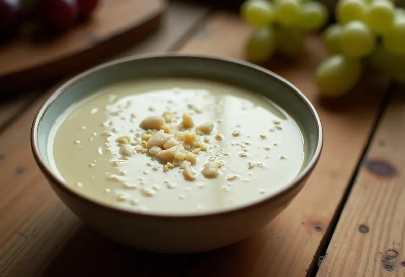 Ajo blanco andalou : soupe glacée à l'ail, amandes et pain