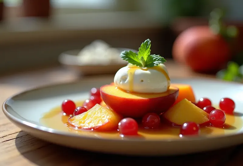 Photo de Amuse-gueule frais aux pêches et groseilles rouges