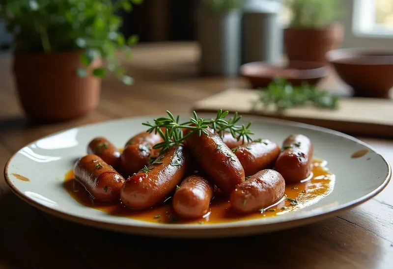 Andouillettes au thym et laurier avec sauce au vin blanc délicate