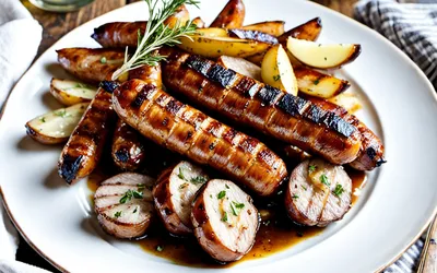 Recette d'andouillettes grillées et pommes boulangères croustillantes