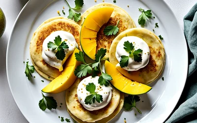 Assiette de blinis au Carré Frais aux saveurs exotiques - recette fraîche et gourmande