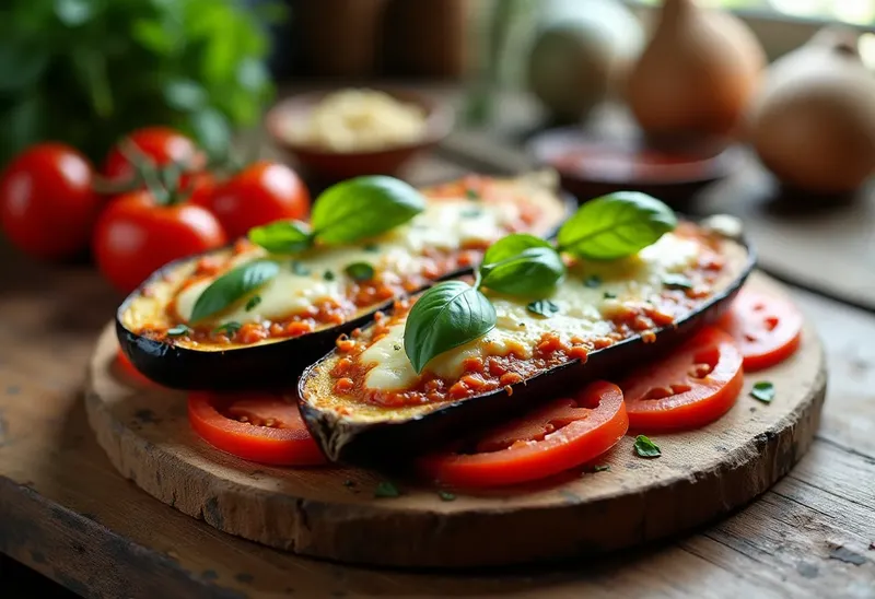 Aubergines Farcies à la Mozzarella Fondante et Herbes Fraîches