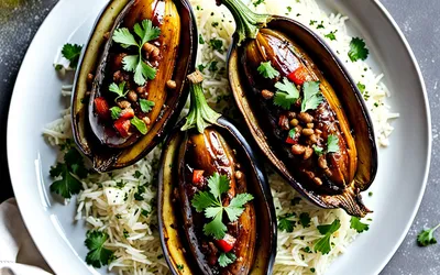 Recette facile d'aubergines farcies au riz à l'orientale