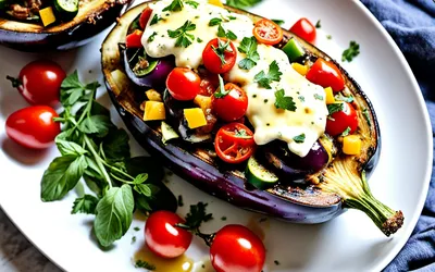 Recette facile d'aubergines farcies aux légumes et fromage gratiné