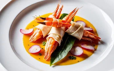 Recette gourmande d'aumônières de langoustines aux légumes croquants et velouté safrané