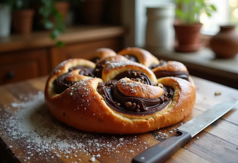 Babka polonaise traditionnelle au chocolat et noix