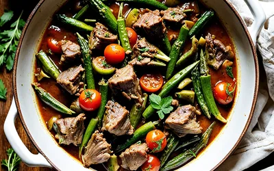 Recette traditionnelle de Bamia libanaise au gombo et agneau mijoté