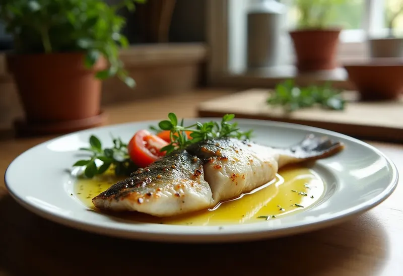 Bar rôti à la tomate et herbes fraîches