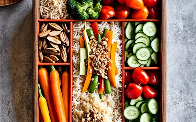 Recette bento végétarien aux légumes marinés et riz basmati parfumé