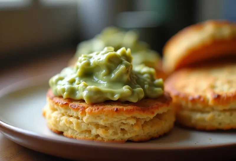Biscuit croustillant aux corn-flakes et crème onctueuse au fromage blanc et avocat