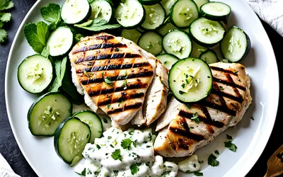 Blancs de poulet grillés au yaourt et salade de concombres frais - recette saine et rapide