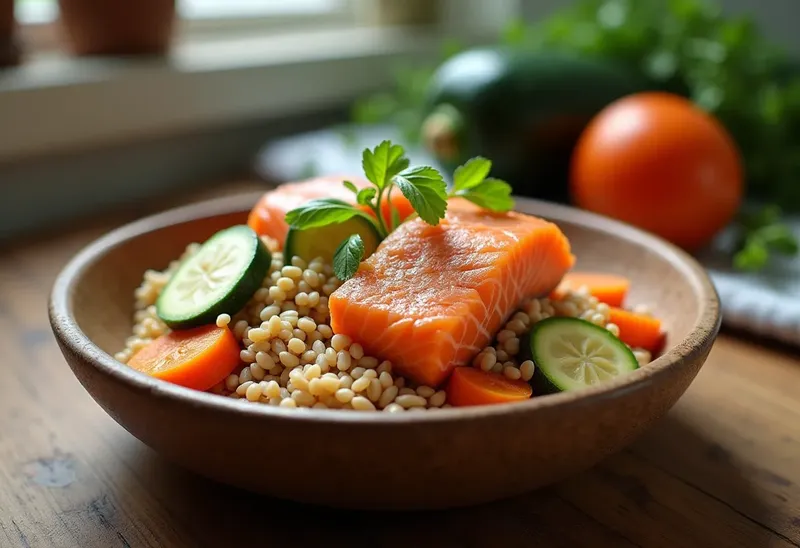 Blé gourmand au saumon frais et légumes croquants