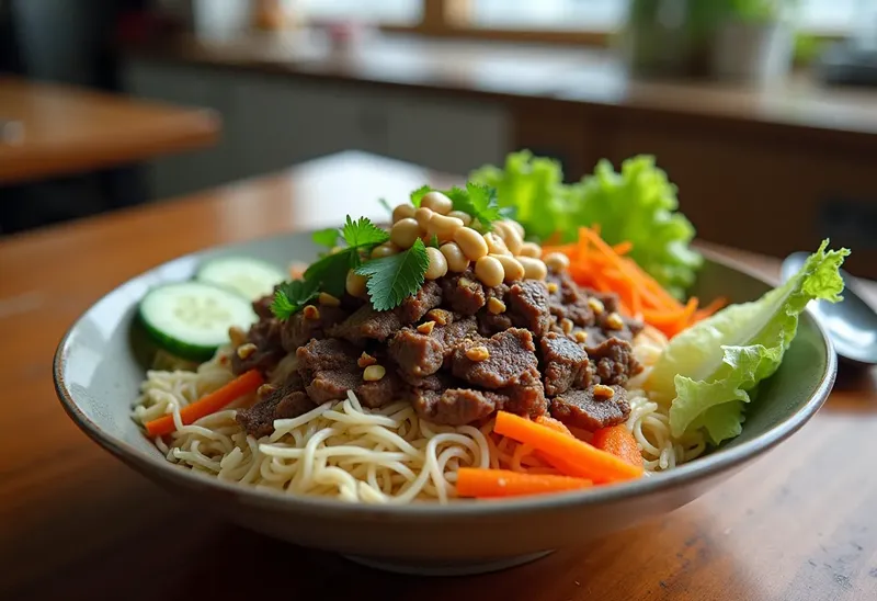 Bo Bun Vietnamien Authentique : Salade de Vermicelles au Bœuf et Légumes Croquants