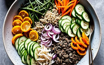 Recette facile de bowl de riz sauvage aux légumes marinés frais et savoureux