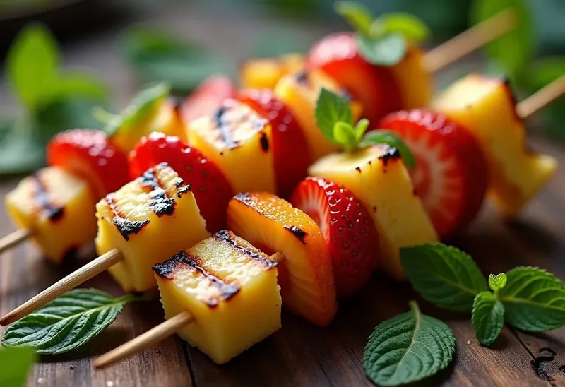 Brochettes de fruits grillés sucrées pour barbecue