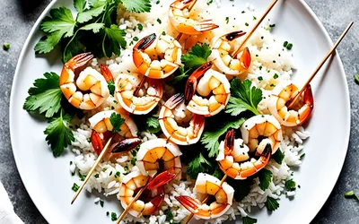 Brochettes de gambas marinées et riz à la mangue : recette exotique facile et rapide