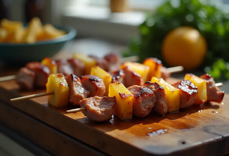Brochettes de porc marinées à l'ananas : recette facile et économique
