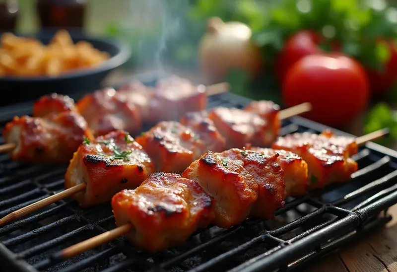 Brochettes de porc marinées savoureuses au barbecue