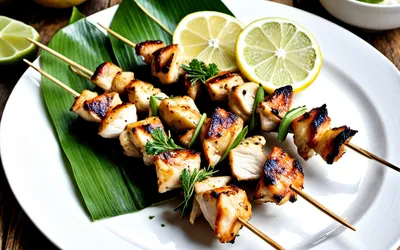 Recette facile de brochettes de poulet à la citronnelle et lait de coco pour l'été
