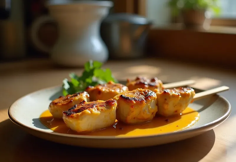 Brochettes de poulet au curry et lait de coco, recette savoureuse et facile