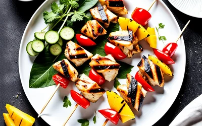 Brochettes de poulet grillées à la sauce pimentée aux fruits - Recette facile et savoureuse
