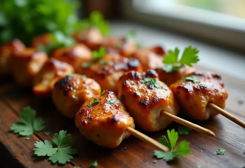 Brochettes de poulet mariné épicé à la coriandre : recette savoureuse et facile