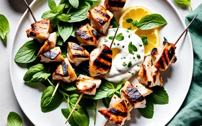 Brochettes de poulet à la menthe fraîche marinées et grillées - Recette facile et savoureuse
