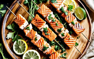 Brochettes de saumon express au citron et herbes fraîches - recette rapide et facile