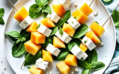 Brochettes fraîches de melon et feta pour apéritif estival facile et rapide