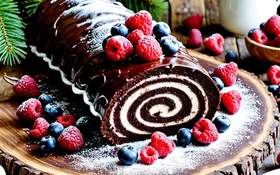 Recette facile de bûche de Noël au chocolat et framboises fraîches