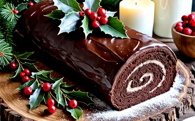 Recette facile de bûche de Noël au chocolat - dessert traditionnel de fête