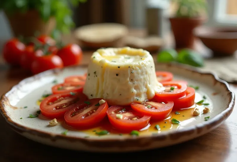 Cabécou chaud sur lit de tomates fraîches parfumées