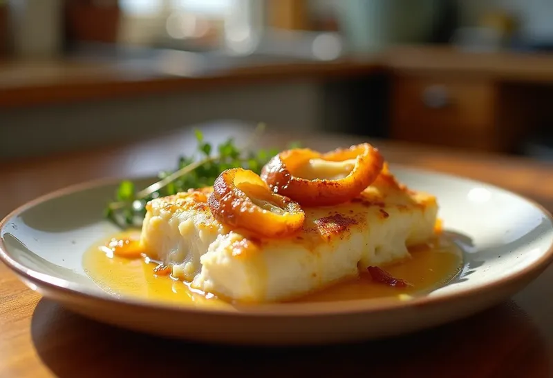 Cabillaud gratiné aux oignons fondants : recette facile et savoureuse