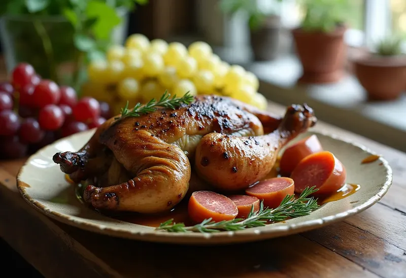 Cailles rôties au figatelli et raisin blanc, recette gourmande