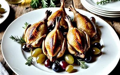 Recette facile de cailles rôties aux raisins frais et vin blanc