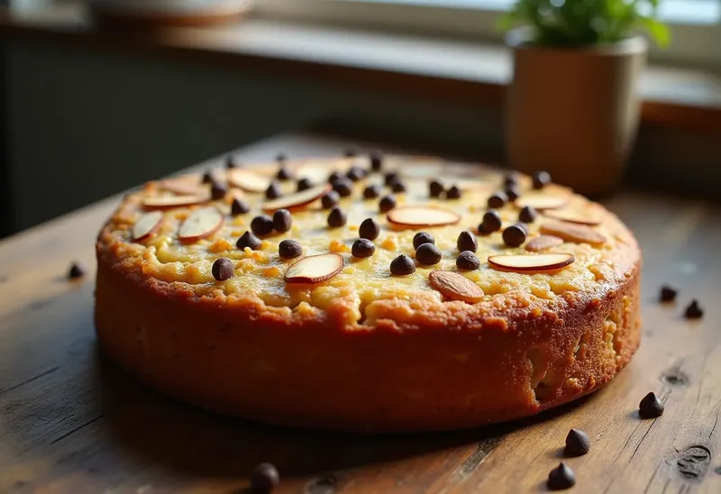 Cake moelleux au miel, amandes croquantes et pépites de chocolat