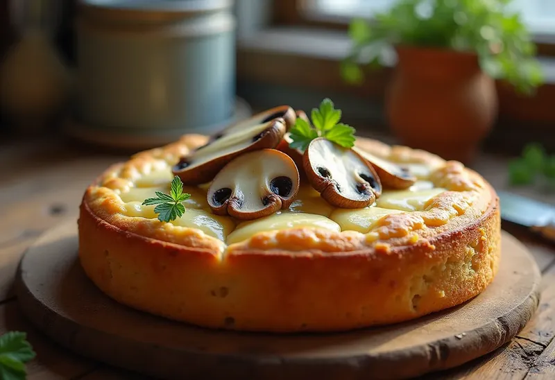 Cake moelleux aux champignons frais et cantal fondant