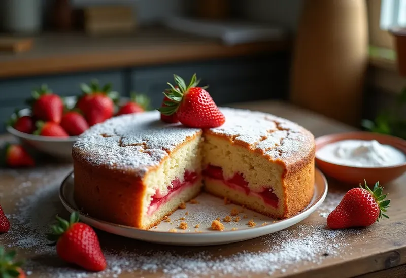 Cake moelleux aux fraises fraîches et coulis gourmand