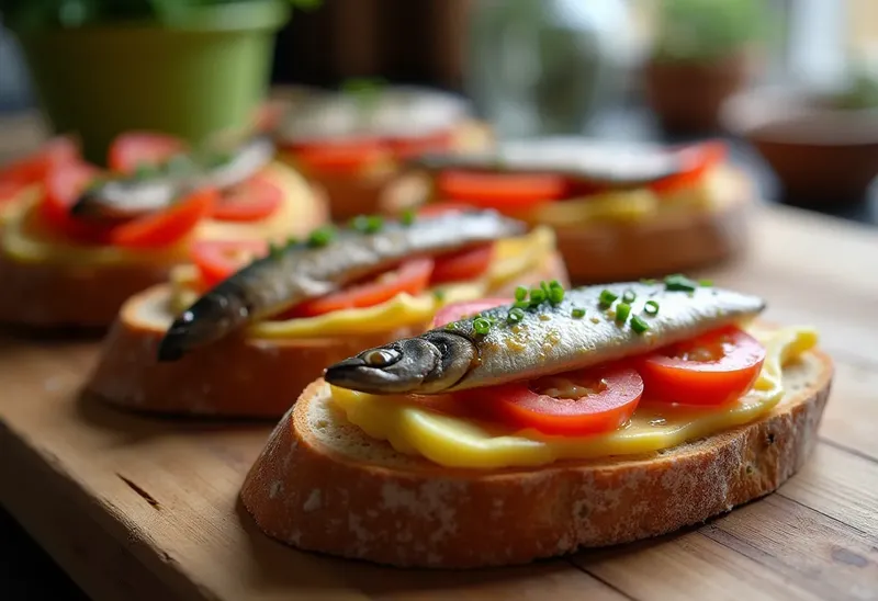 Canapés gourmands aux sardines et tomate fraîche