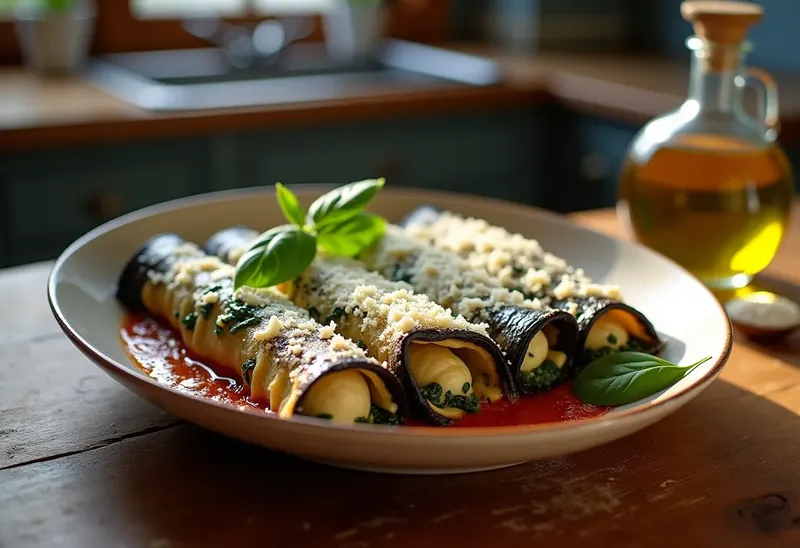 Cannelloni d'aubergine farcis à la ricotta et aux épinards