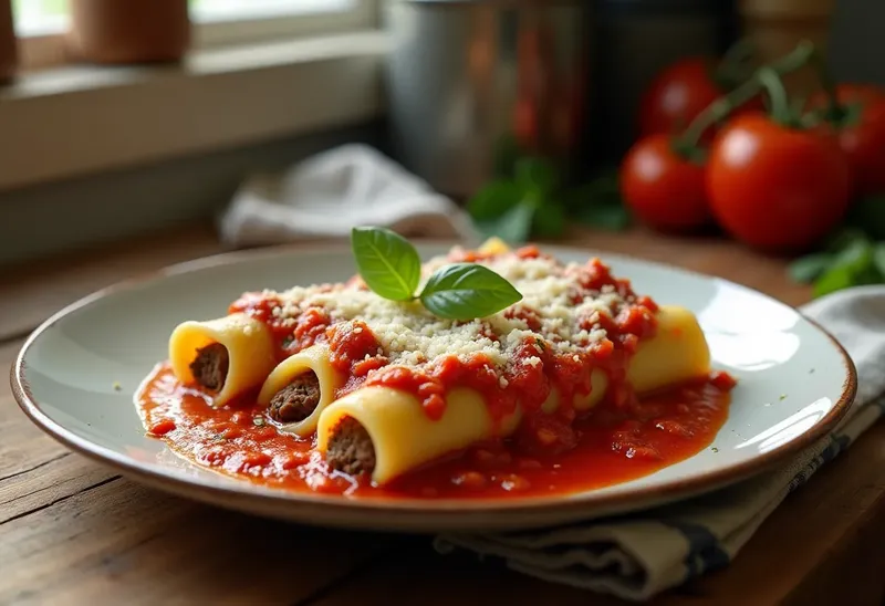 Cannellonis farcis à la chair à saucisse, sauce tomate maison