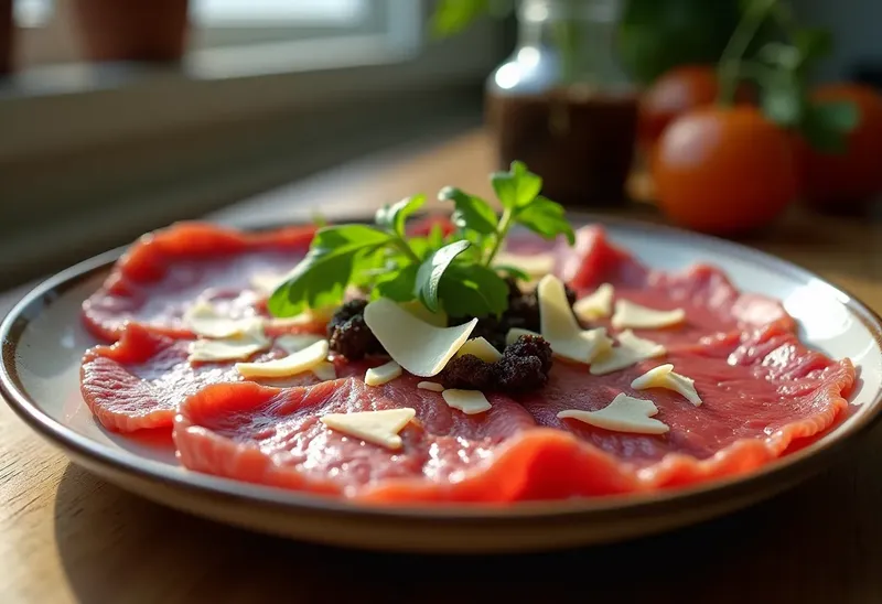 Carpaccio de bœuf fin au parmesan et tapenade maison